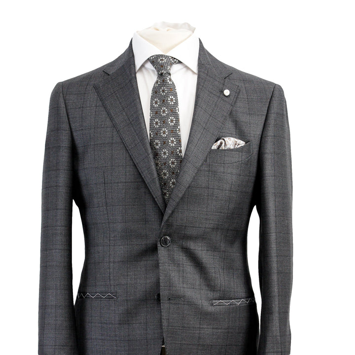 Charcoal Windowpane Wool Contemporary Fit Suit - Luigi Bianchi