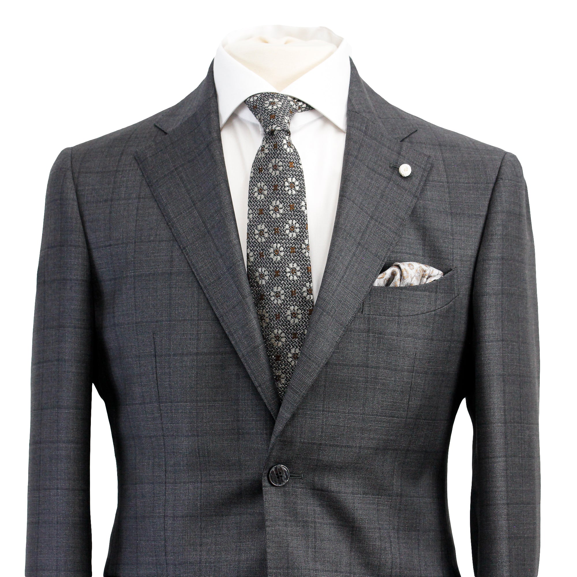 Charcoal Windowpane Wool Contemporary Fit Suit - Luigi Bianchi - Boutique Jacques Last Call