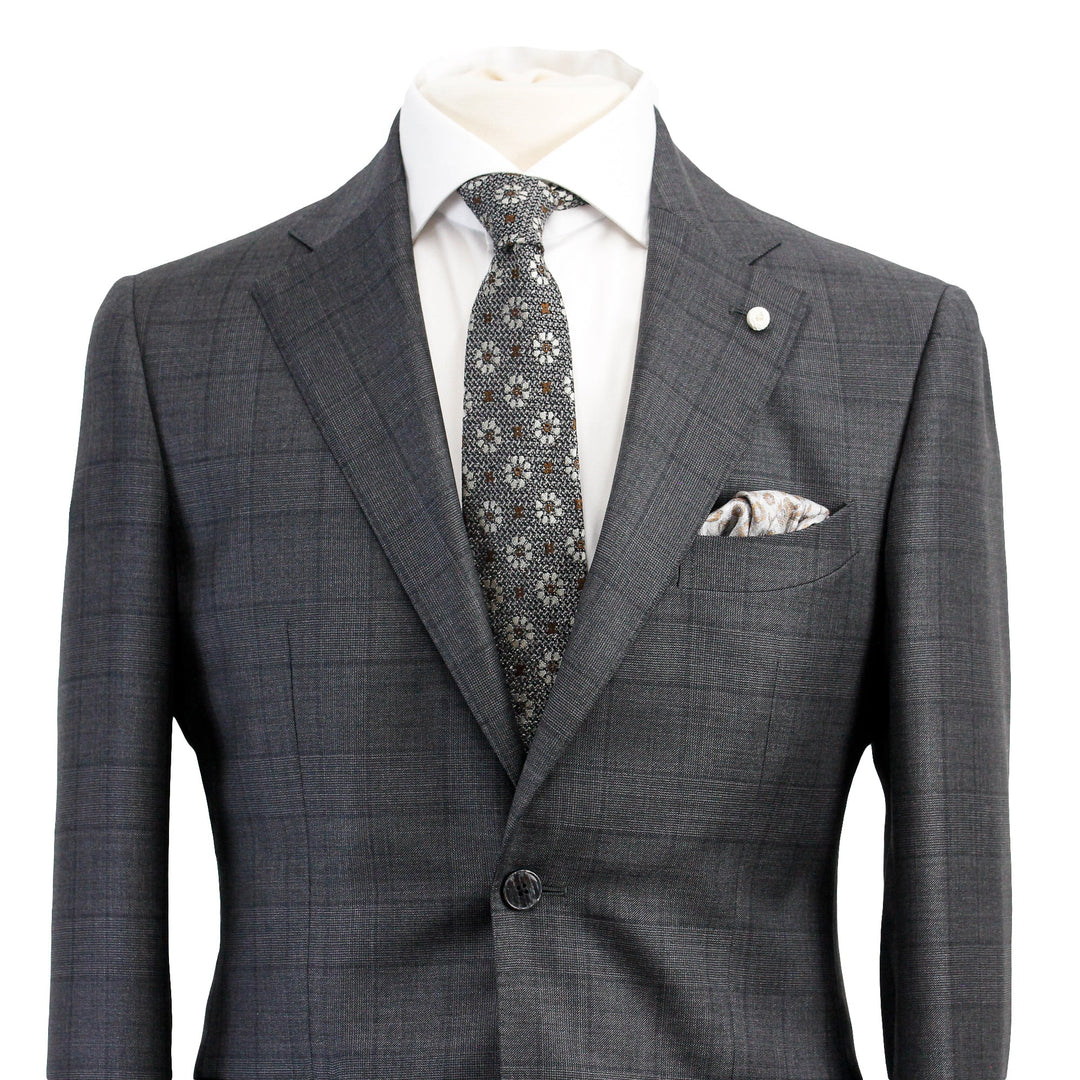 Charcoal Windowpane Wool Contemporary Fit Suit - Luigi Bianchi
