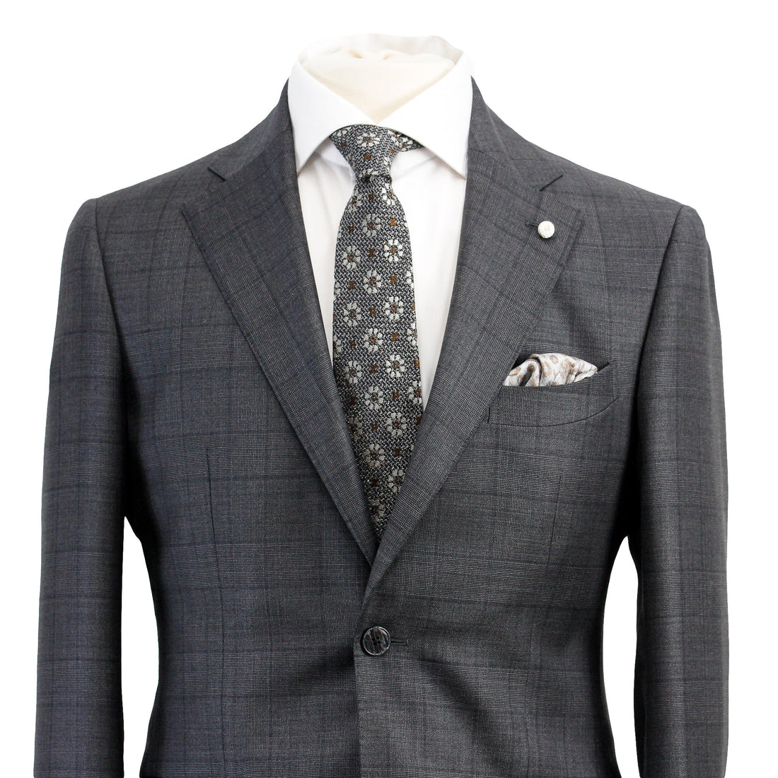 Charcoal Windowpane Wool Contemporary Fit Suit - Luigi Bianchi - Boutique Jacques Last Call