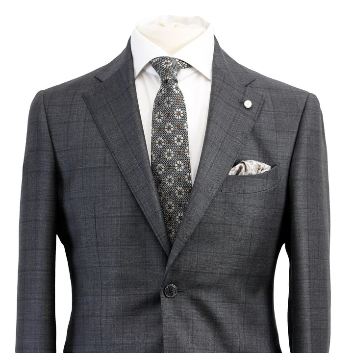 Charcoal Windowpane Wool Contemporary Fit Suit - Luigi Bianchi