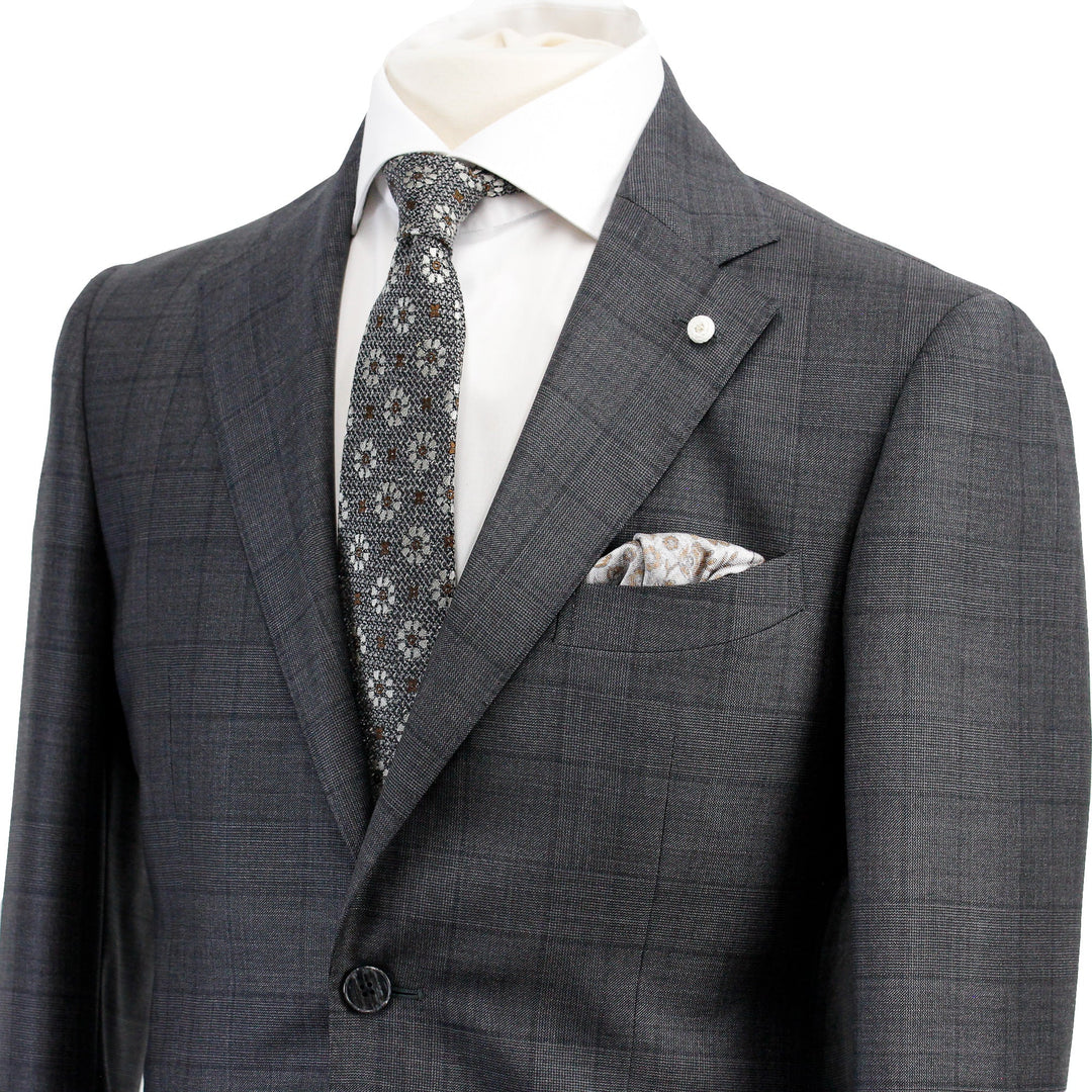 Charcoal Windowpane Wool Contemporary Fit Suit - Luigi Bianchi
