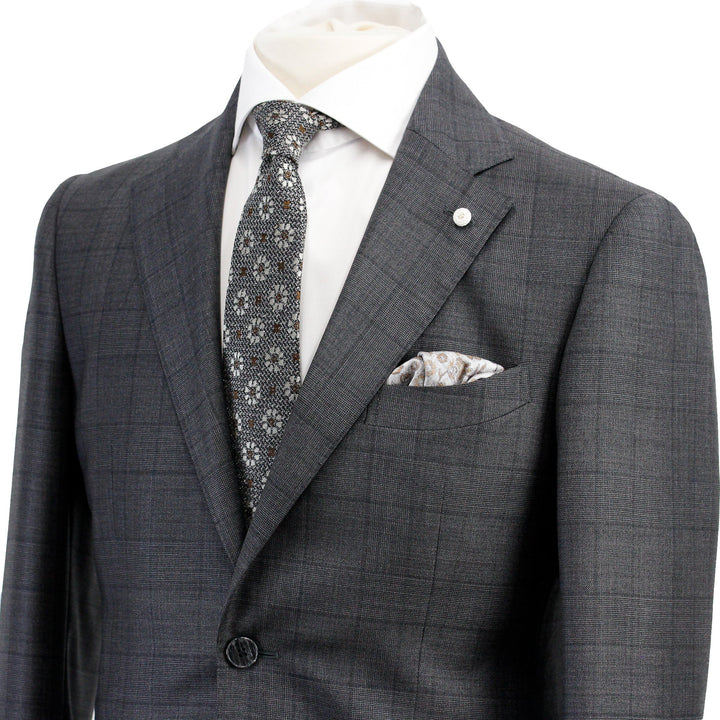 Charcoal Windowpane Wool Contemporary Fit Suit - Luigi Bianchi