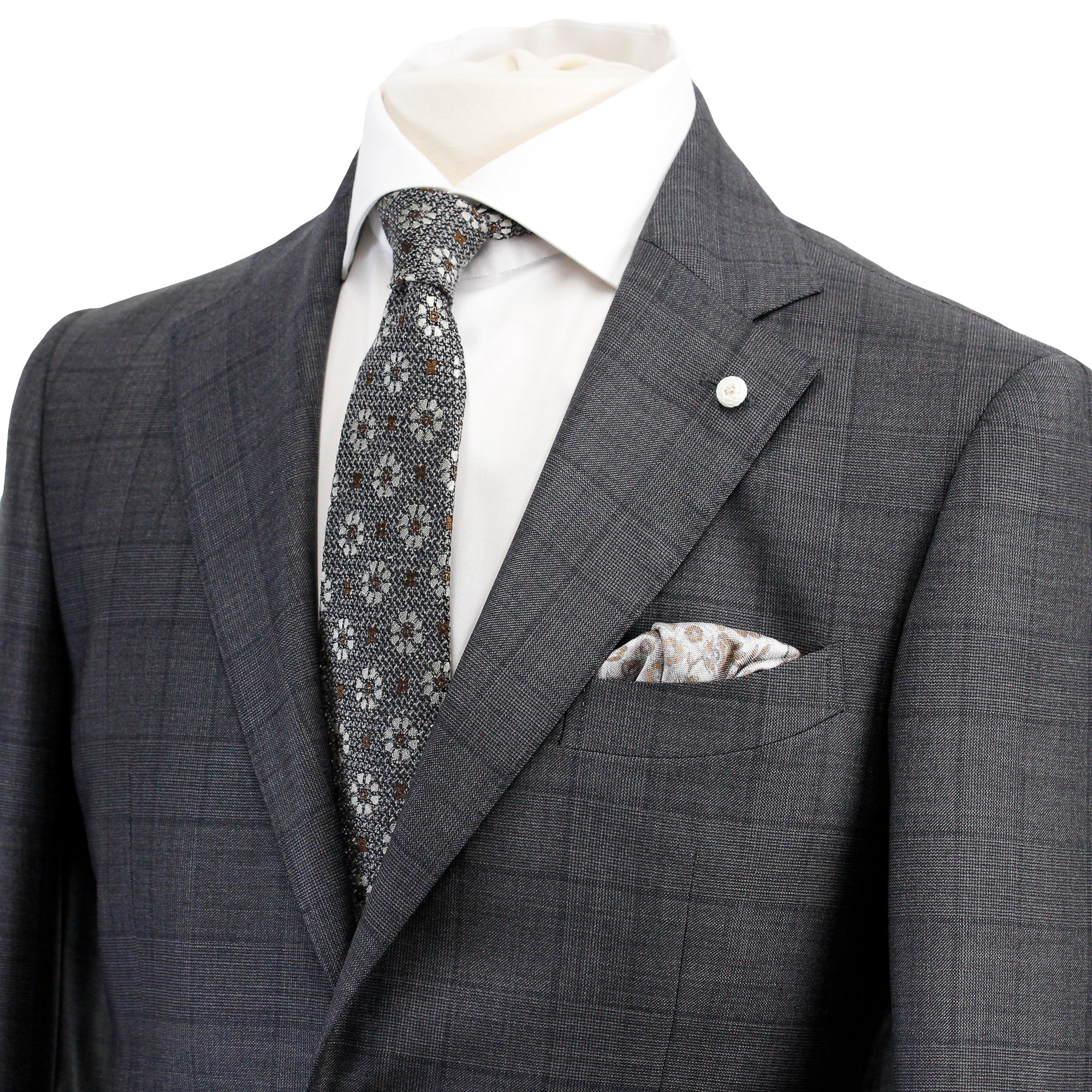Charcoal Windowpane Wool Contemporary Fit Suit - Luigi Bianchi - Boutique Jacques Last Call