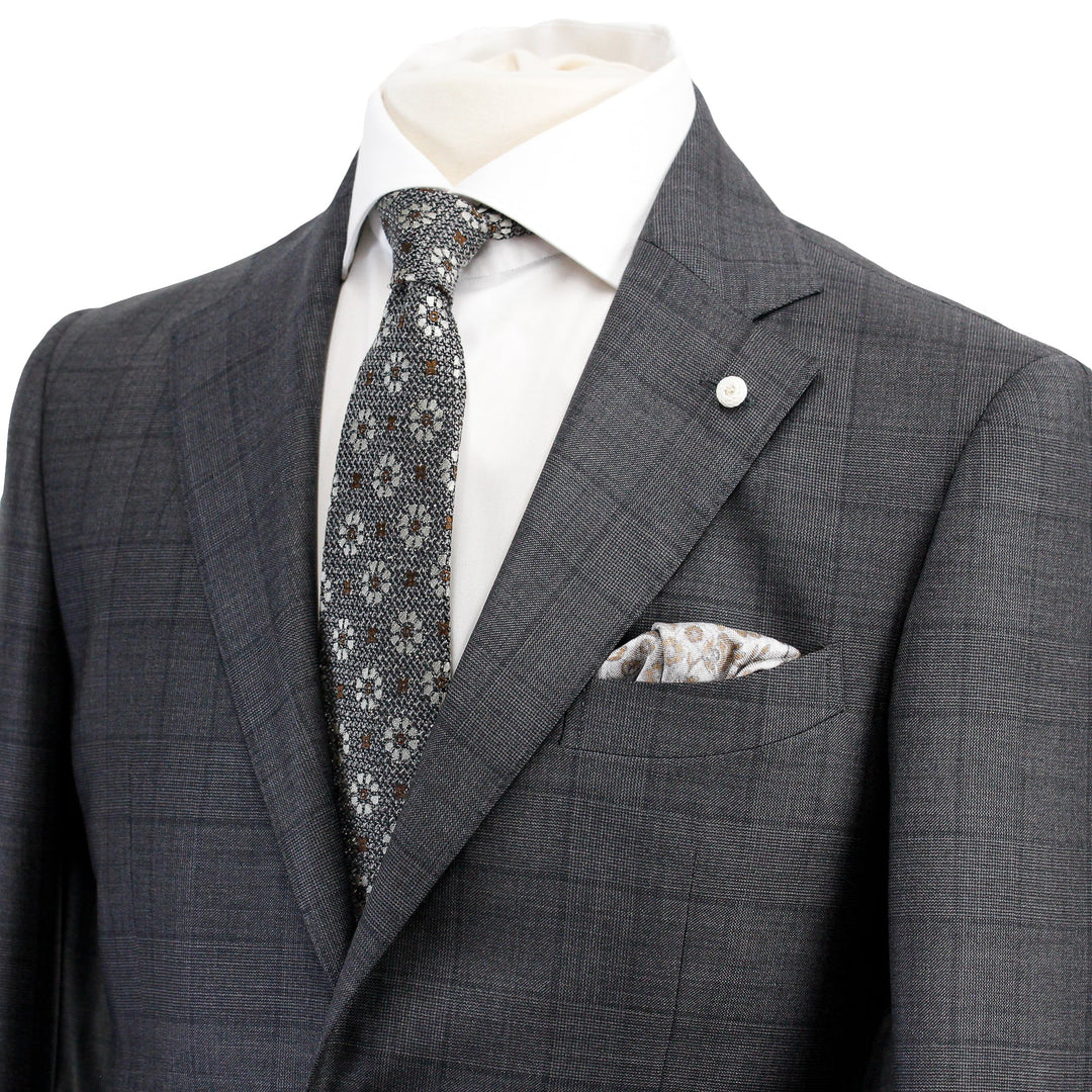 Charcoal Windowpane Wool Contemporary Fit Suit - Luigi Bianchi