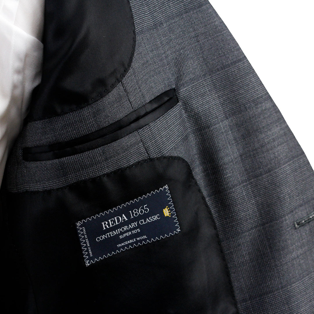 Charcoal Windowpane Wool Contemporary Fit Suit - Luigi Bianchi