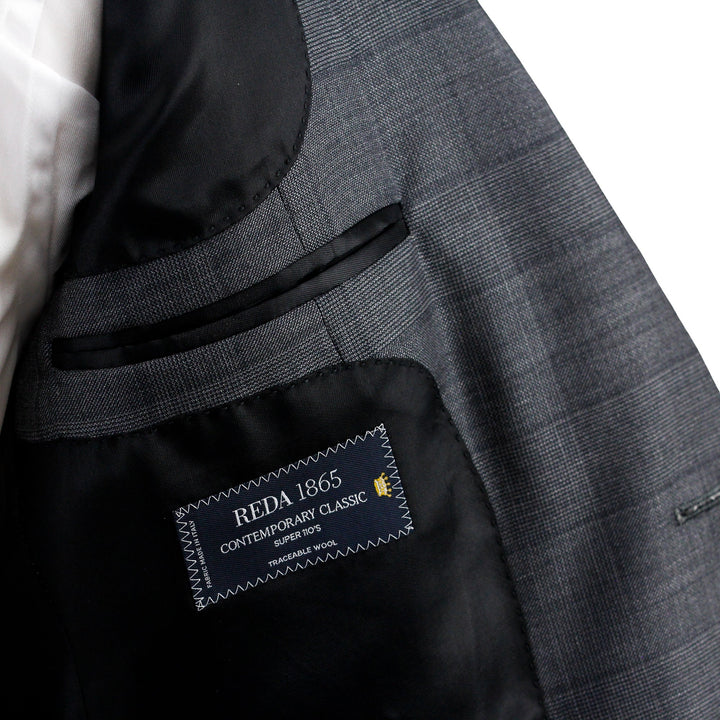 Charcoal Windowpane Wool Contemporary Fit Suit - Luigi Bianchi