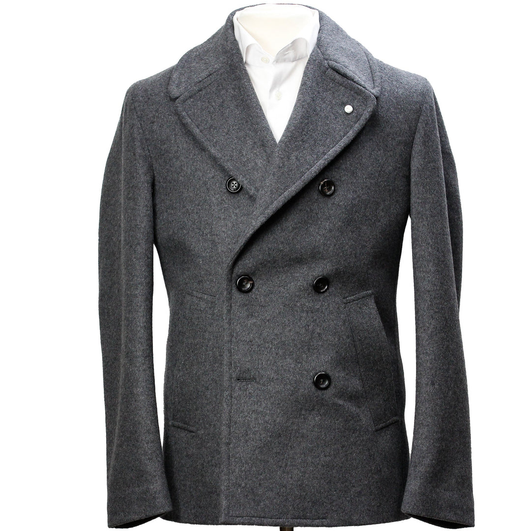 Graphite Gray Double Breasted Wool-Cashmere Peacoat - Luigi Bianchi - Boutique Jacques Last Call