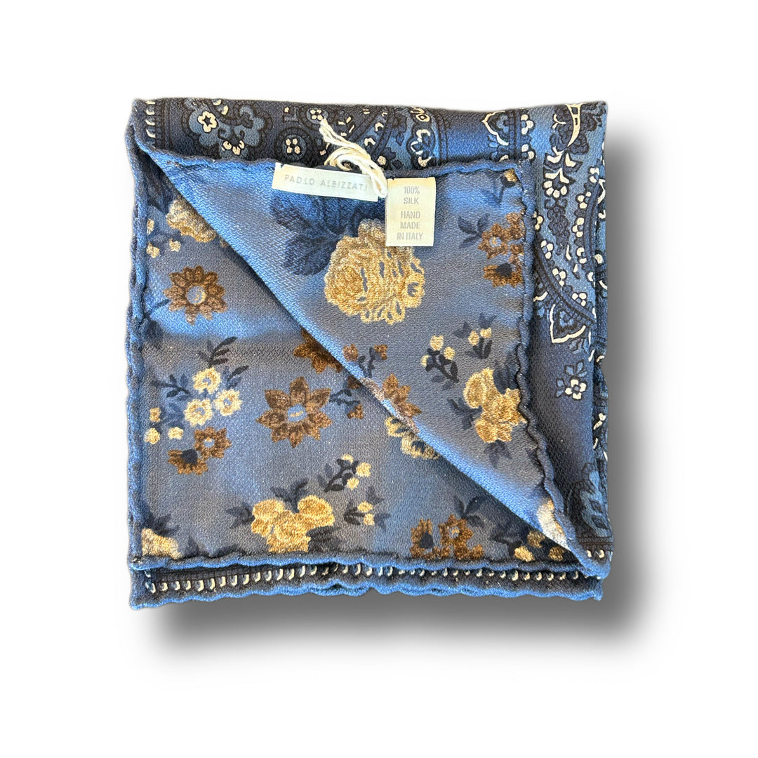 Mid Blue Paisley Silk Reversible Pocket Square - Paolo Albizzati