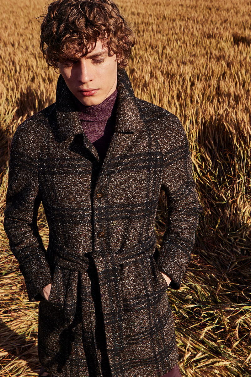 Dark Brown Check Tartan Jersey Wool Coat - Boutique Jacques Last Call