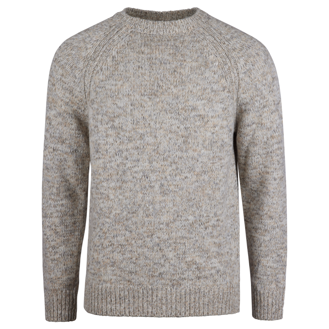 Oatmeal Chunky Wool-Cotton Crew Neck Sweater - Stenströms
