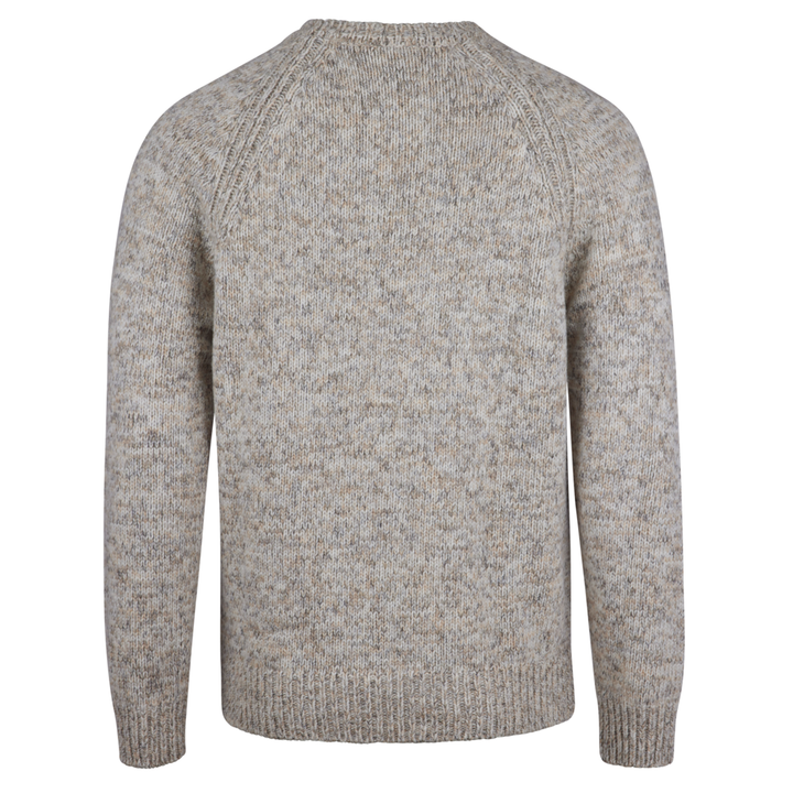 Oatmeal Chunky Wool-Cotton Crew Neck Sweater - Stenströms