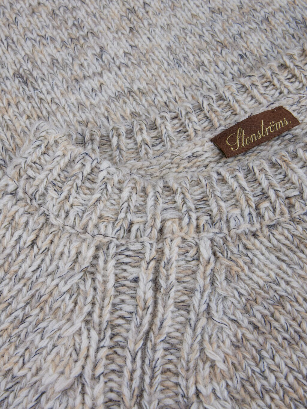 Oatmeal Chunky Wool-Cotton Crew Neck Sweater - Stenströms