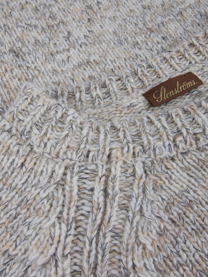 Oatmeal Chunky Wool-Cotton Crew Neck Sweater - Stenströms