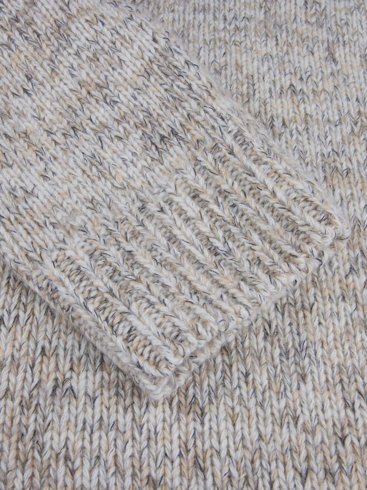Oatmeal Chunky Wool-Cotton Crew Neck Sweater - Stenströms