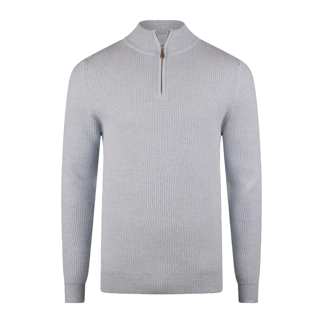 Light Blue Textured Merino Wool Half Zip Sweater - Stenströms