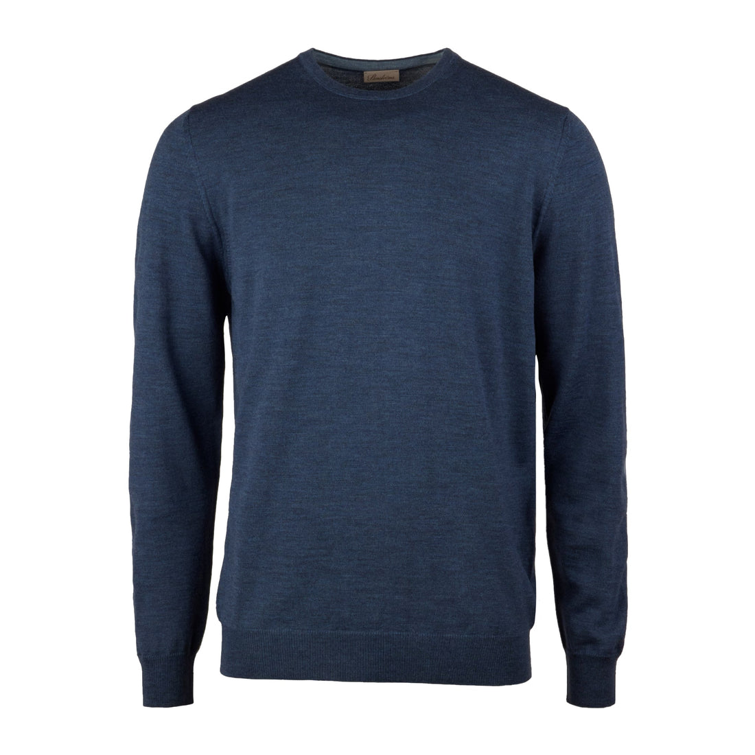 Dark Blue Merino Wool Crew Neck Sweater w/ Elbow Patches - Stenströms