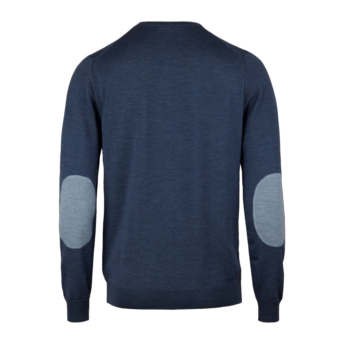 Dark Blue Merino Wool Crew Neck Sweater w/ Elbow Patches - Stenströms