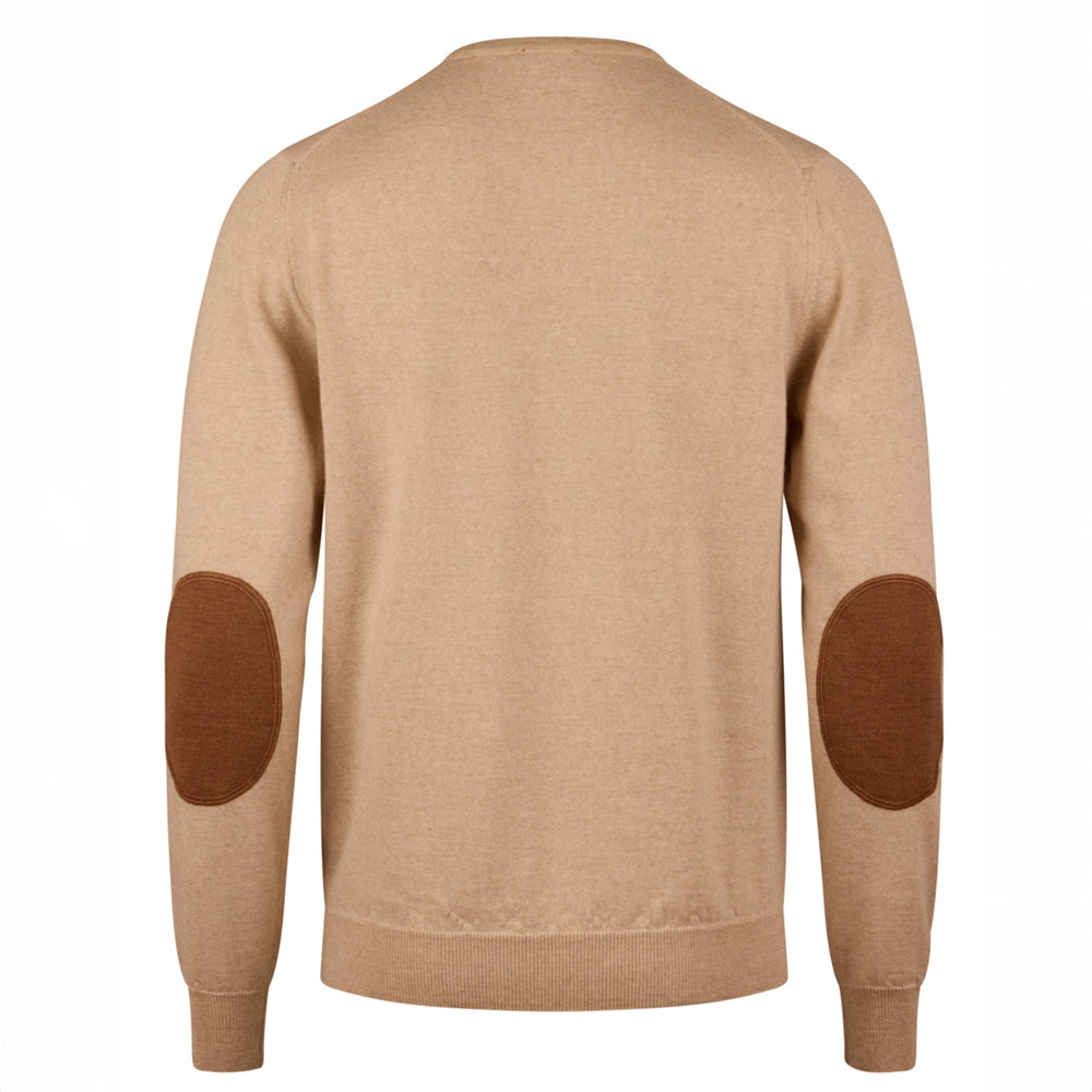 Oatmeal Merino Wool Crew Neck Sweater w/ Elbow Patches - Stenströms - Boutique Jacques Last Call