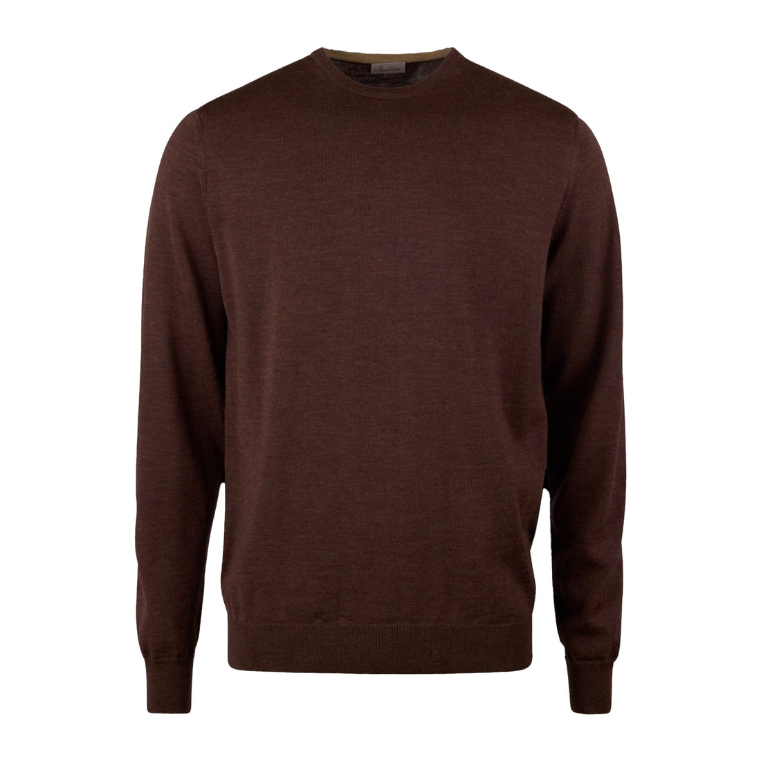 Brown Merino Wool Crew Neck Sweater w/ Patch - Stenströms