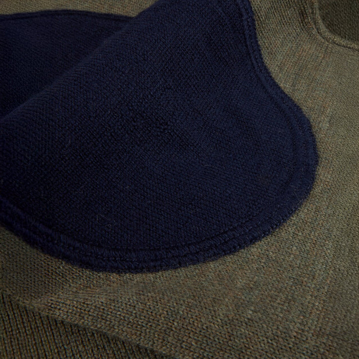 Olive Green Merino Wool Crew Neck Sweater w/ Elbow Patches - Stenströms - Boutique Jacques Last Call