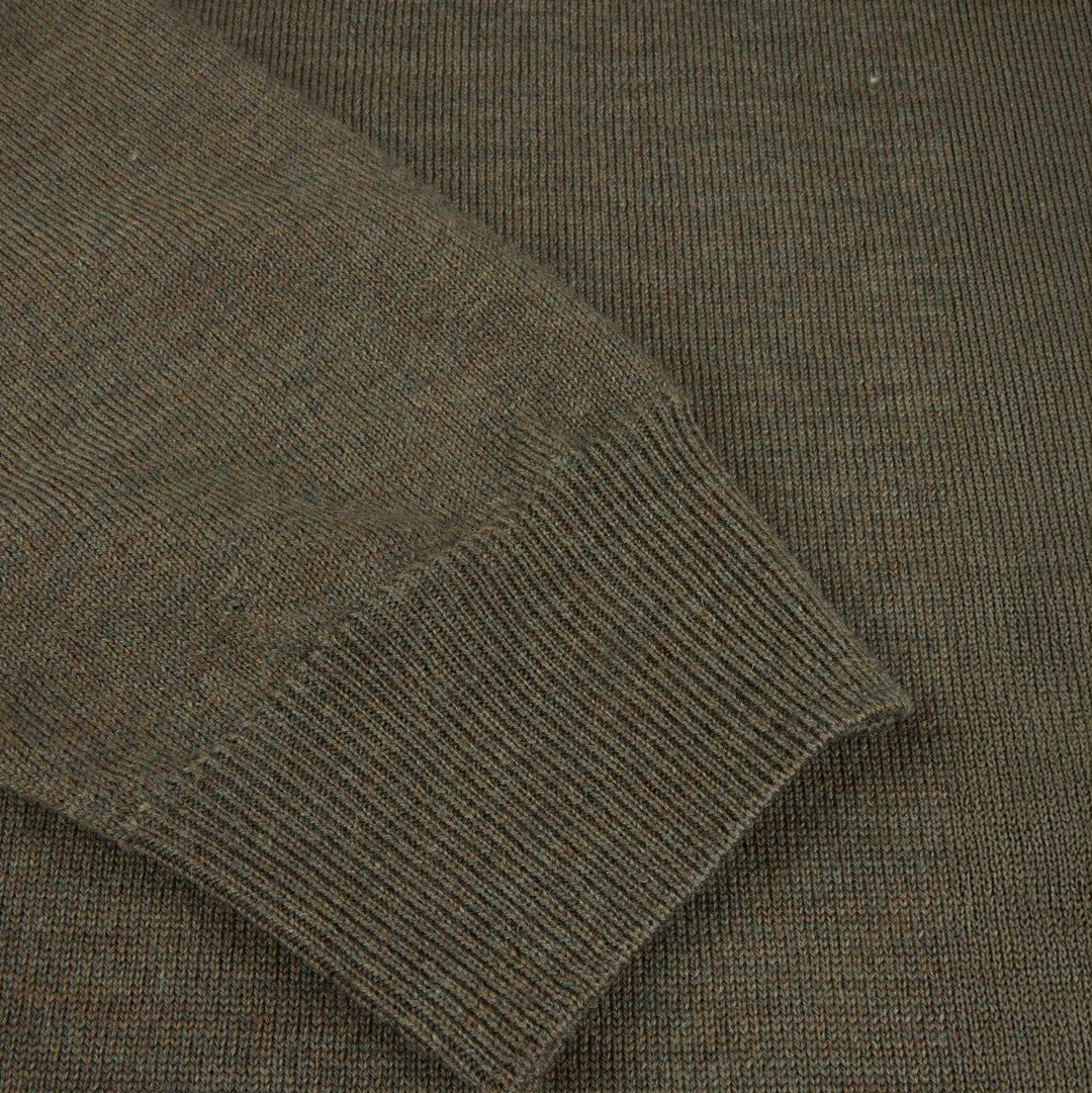 Olive Green Merino Wool Crew Neck Sweater w/ Elbow Patches - Stenströms - Boutique Jacques Last Call