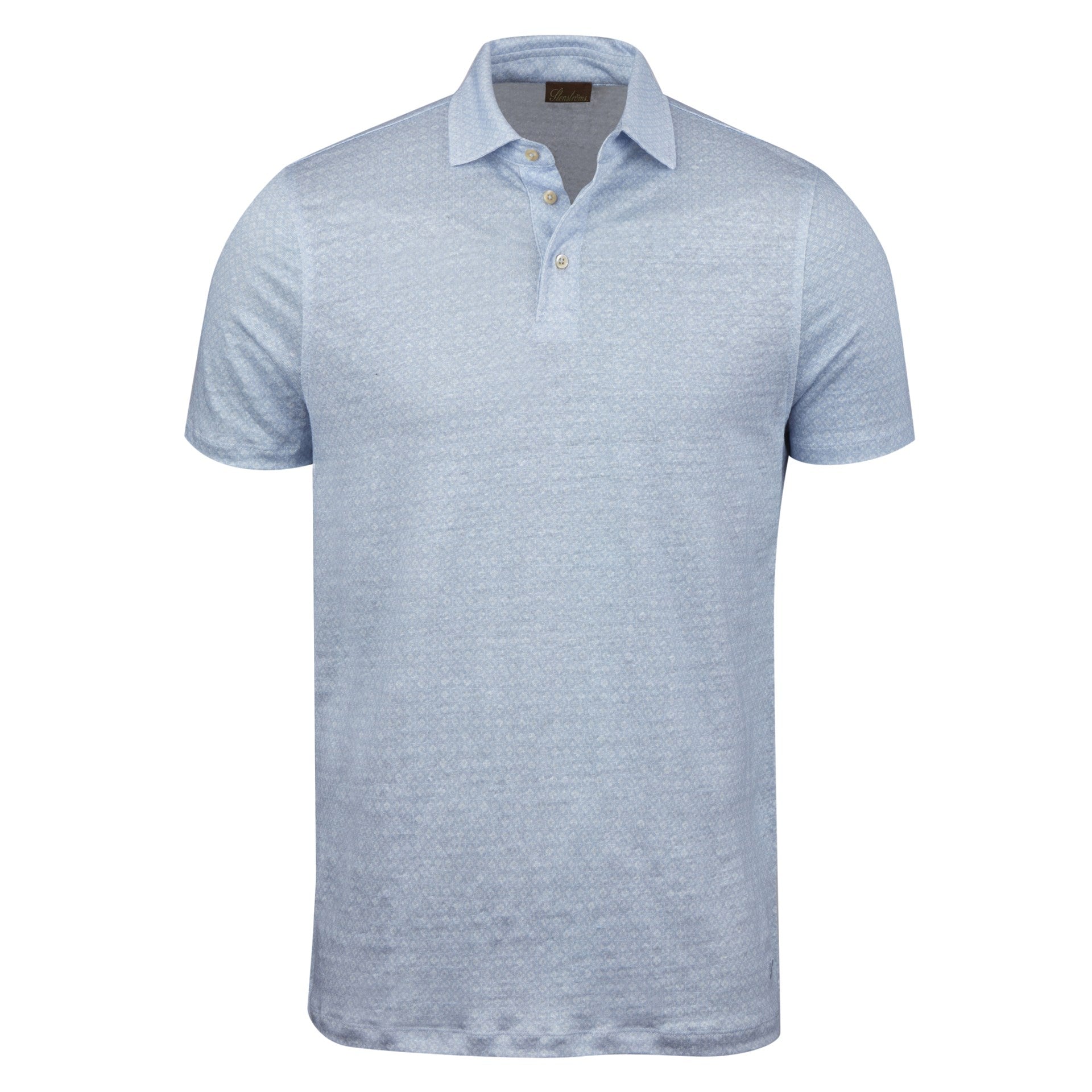 Light Blue Tonal Flower Linen Polo Shirt - Stenströms - Boutique Jacques Last Call
