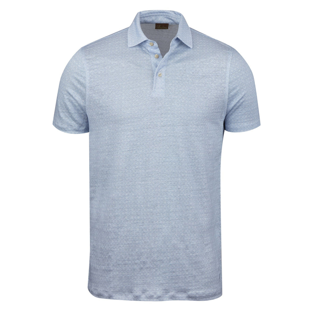 Light Blue Tonal Flower Linen Polo Shirt - Stenströms - Boutique Jacques Last Call