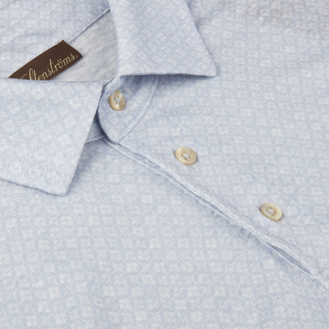 Light Blue Tonal Flower Linen Polo Shirt - Stenströms - Boutique Jacques Last Call
