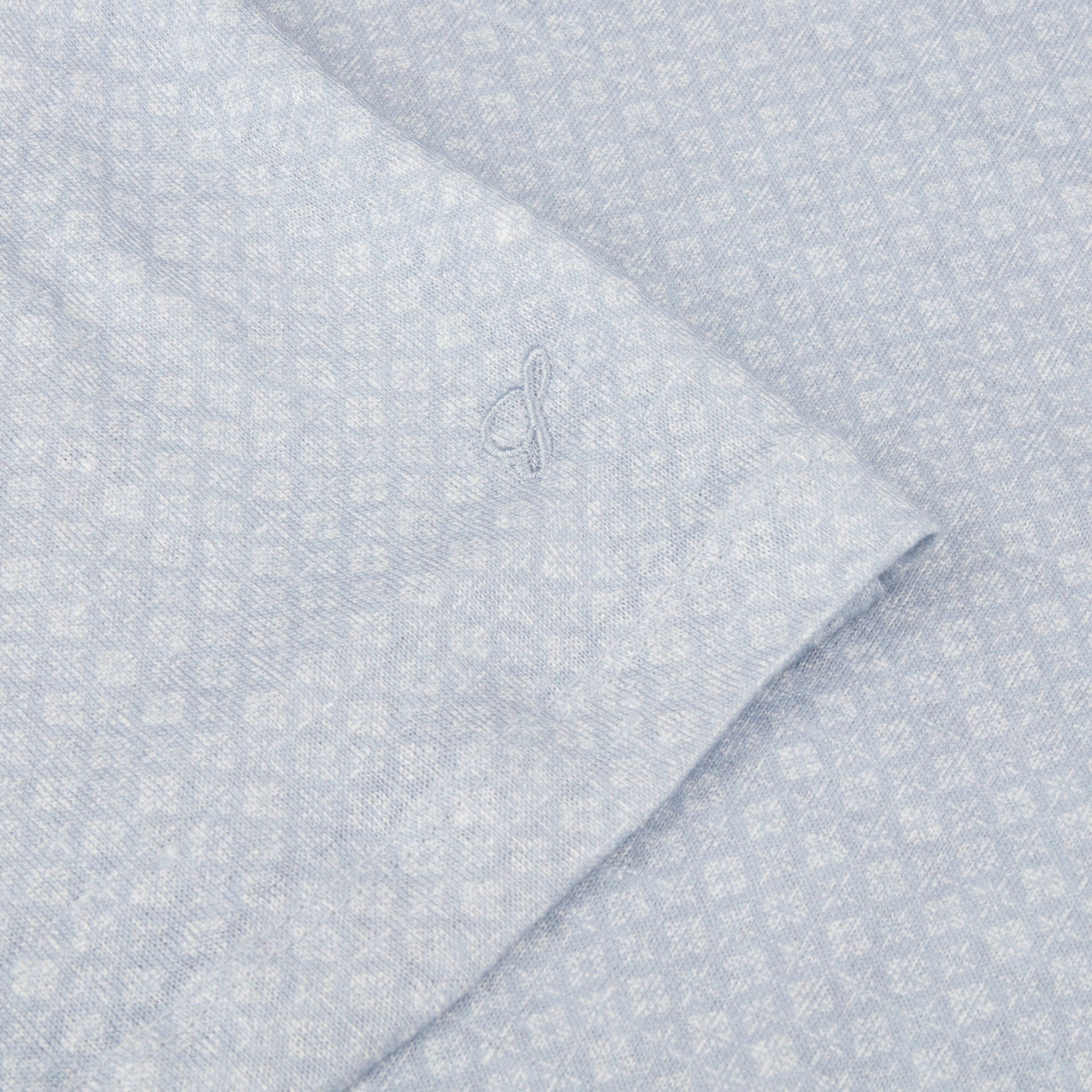Light Blue Tonal Flower Linen Polo Shirt - Stenströms - Boutique Jacques Last Call
