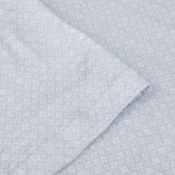 Light Blue Tonal Flower Linen Polo Shirt - Stenströms - Boutique Jacques Last Call