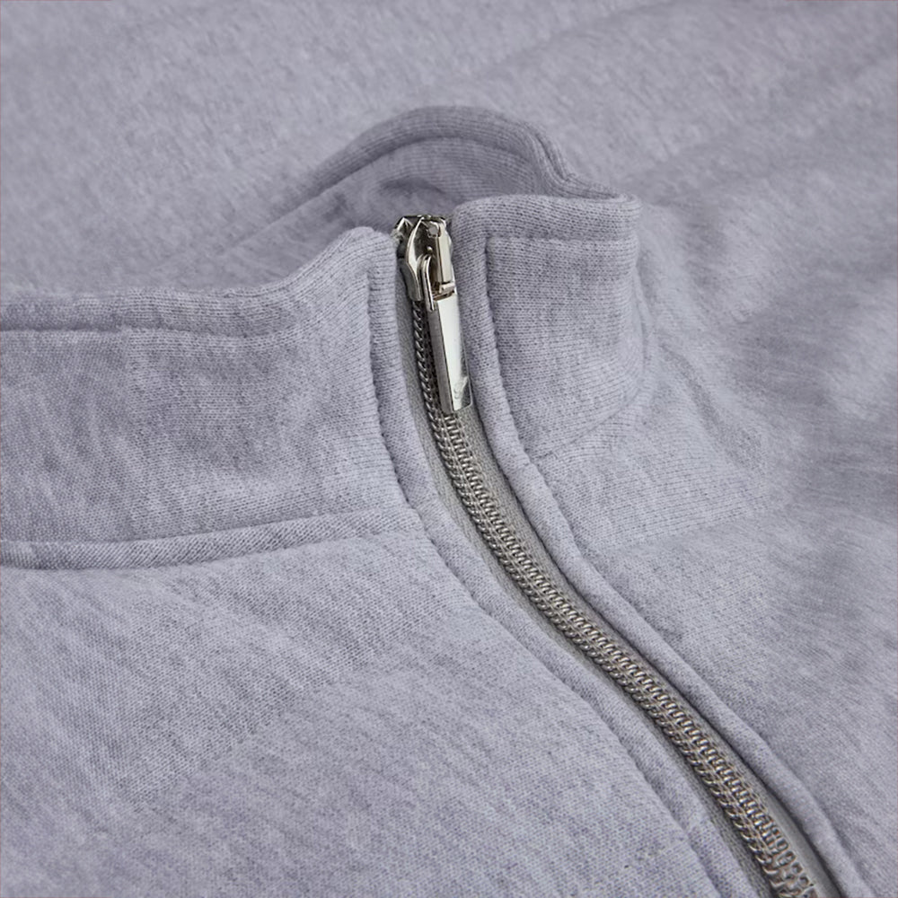 Light Grey Quilted Flannel Cotton Zip Bomber - Stenströms