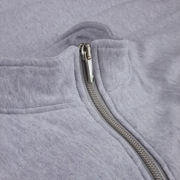 Light Grey Quilted Flannel Cotton Zip Bomber - Stenströms