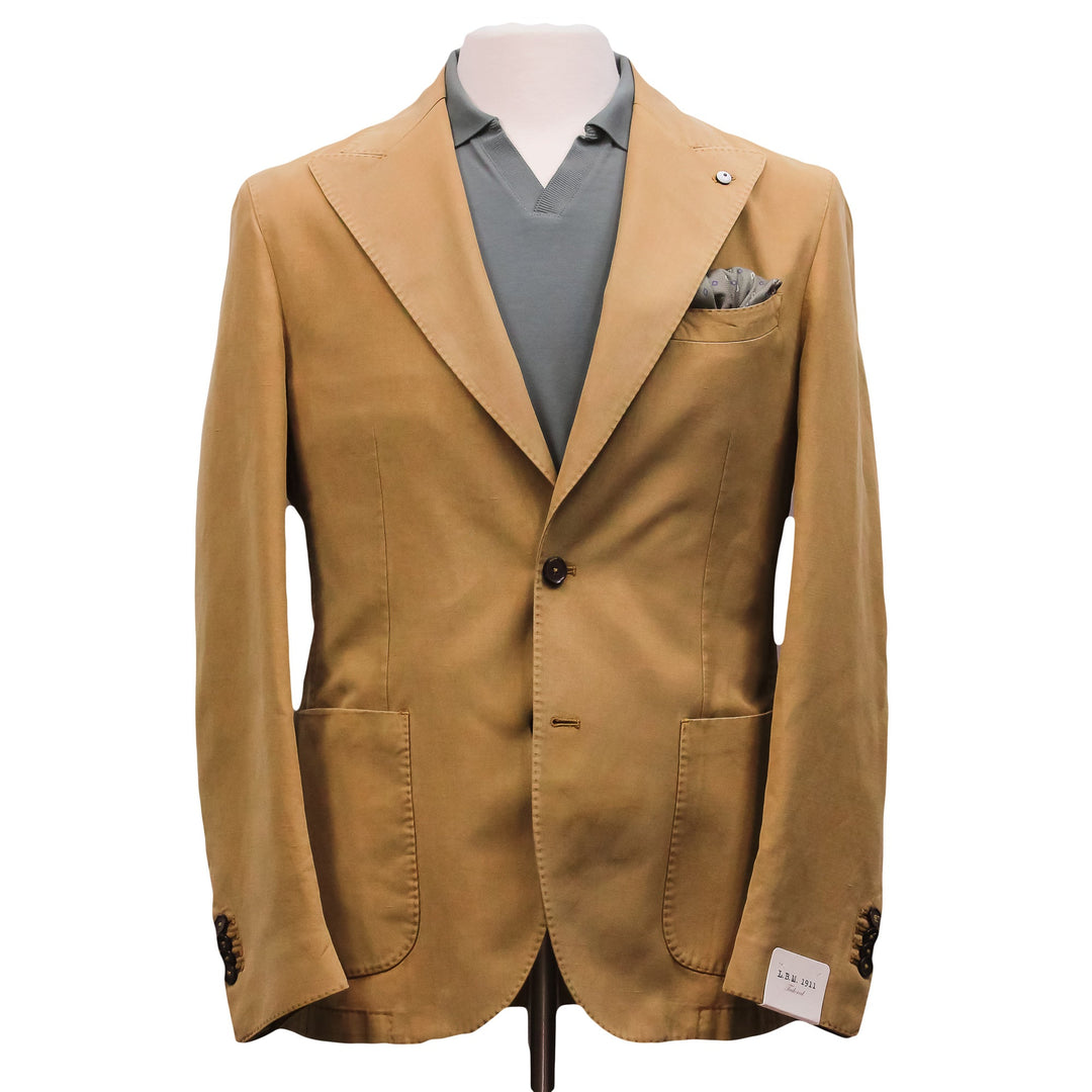 Caramel Solid Lyocell-Linen-Cotton Unlined Sport Jacket - L.B.M 1911 - Boutique Jacques Last Call