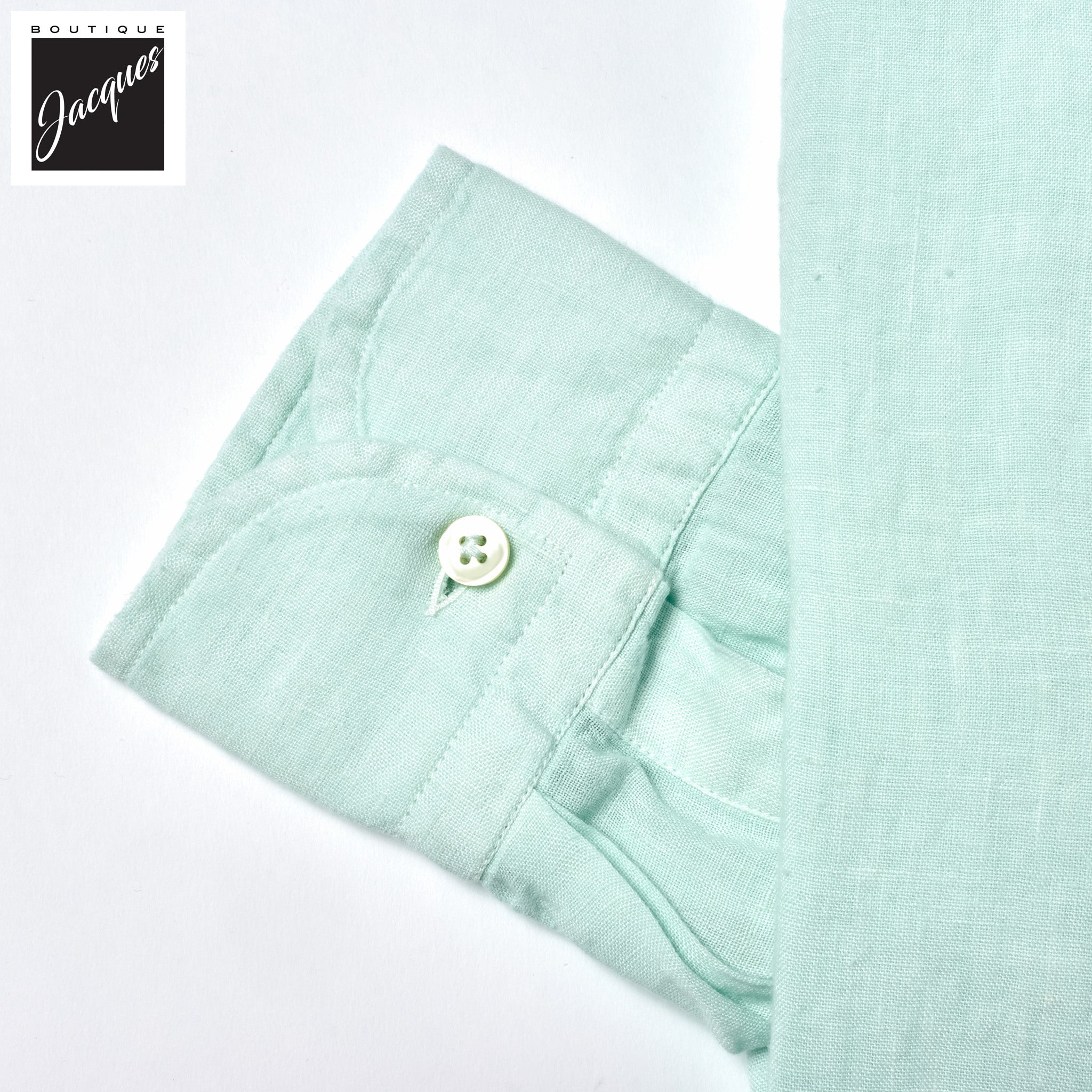 Mint Green Linen Modern Fit Casual Shirt - SONRISA