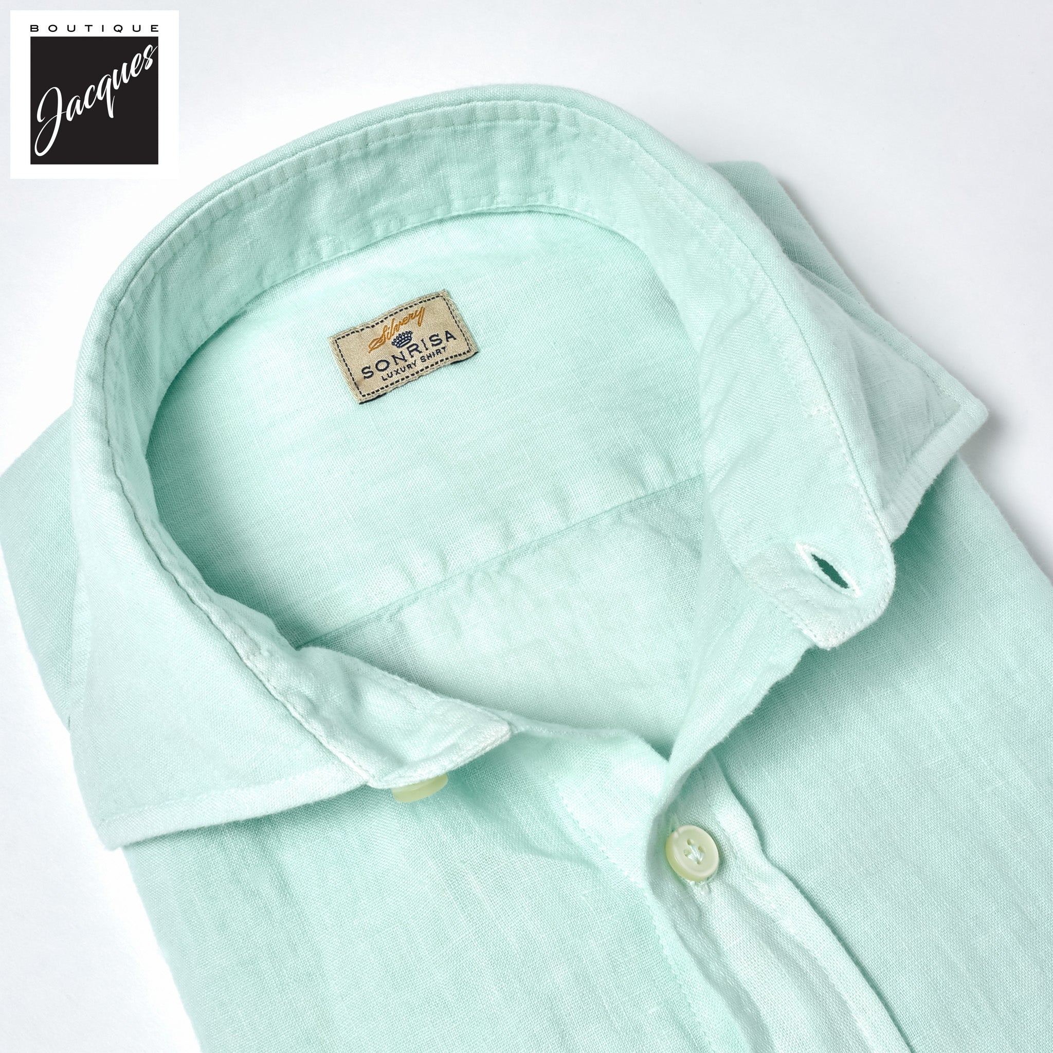 Mint Green Linen Modern Fit Casual Shirt - SONRISA