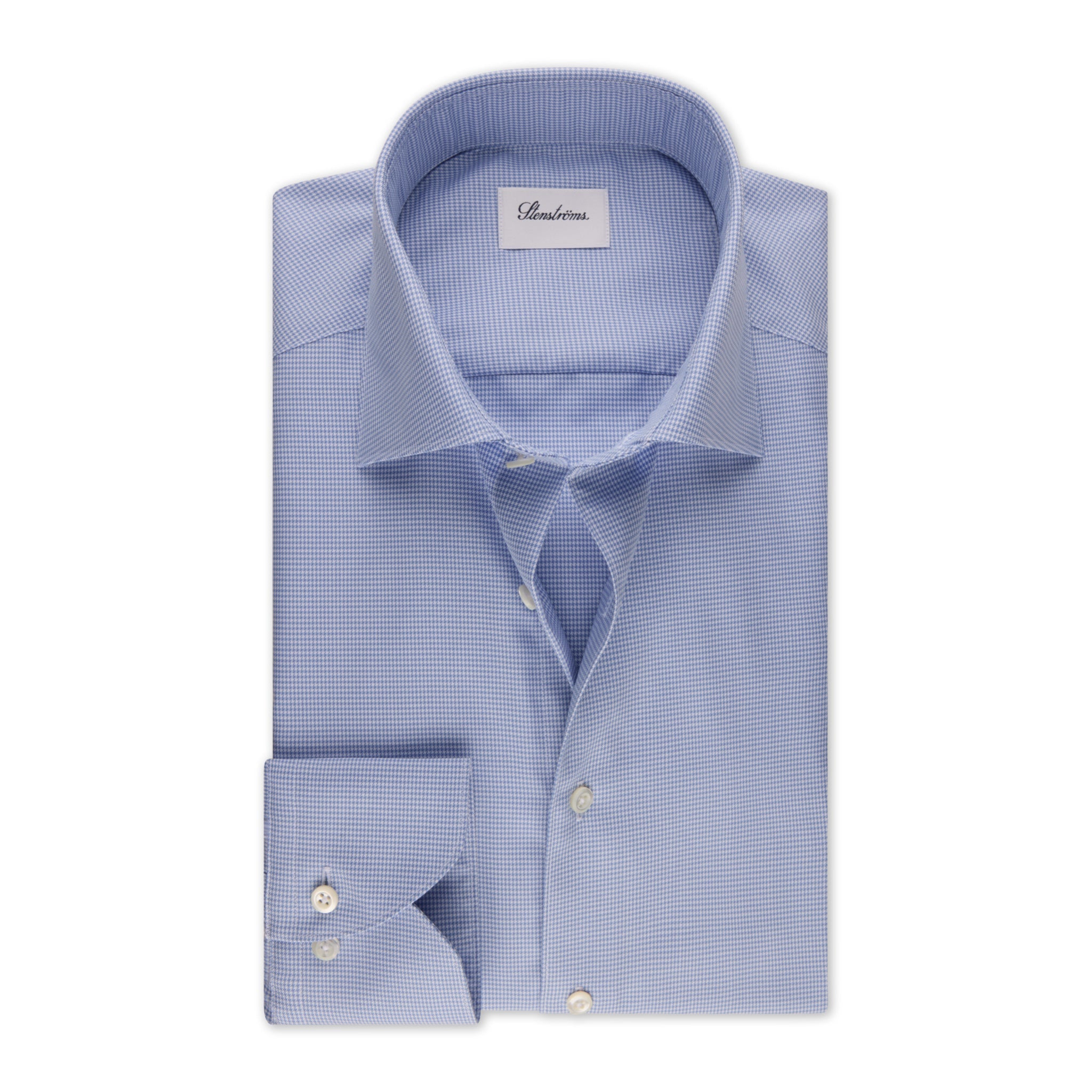 Blue Micro Check Cotton Twill Fitted Body Shirt - Stenströms