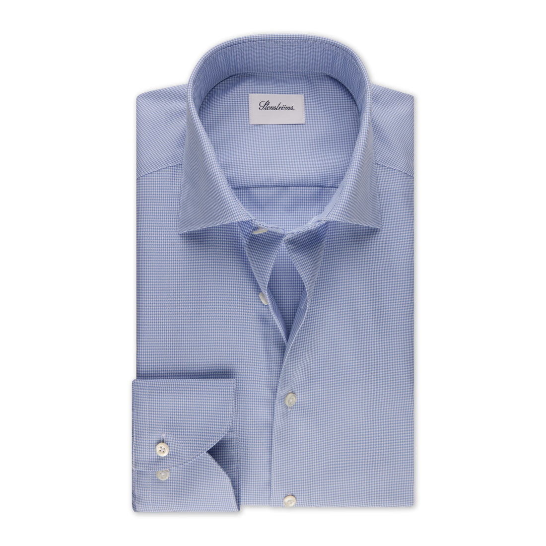 Blue Micro Check Cotton Twill Fitted Body Shirt - Stenströms