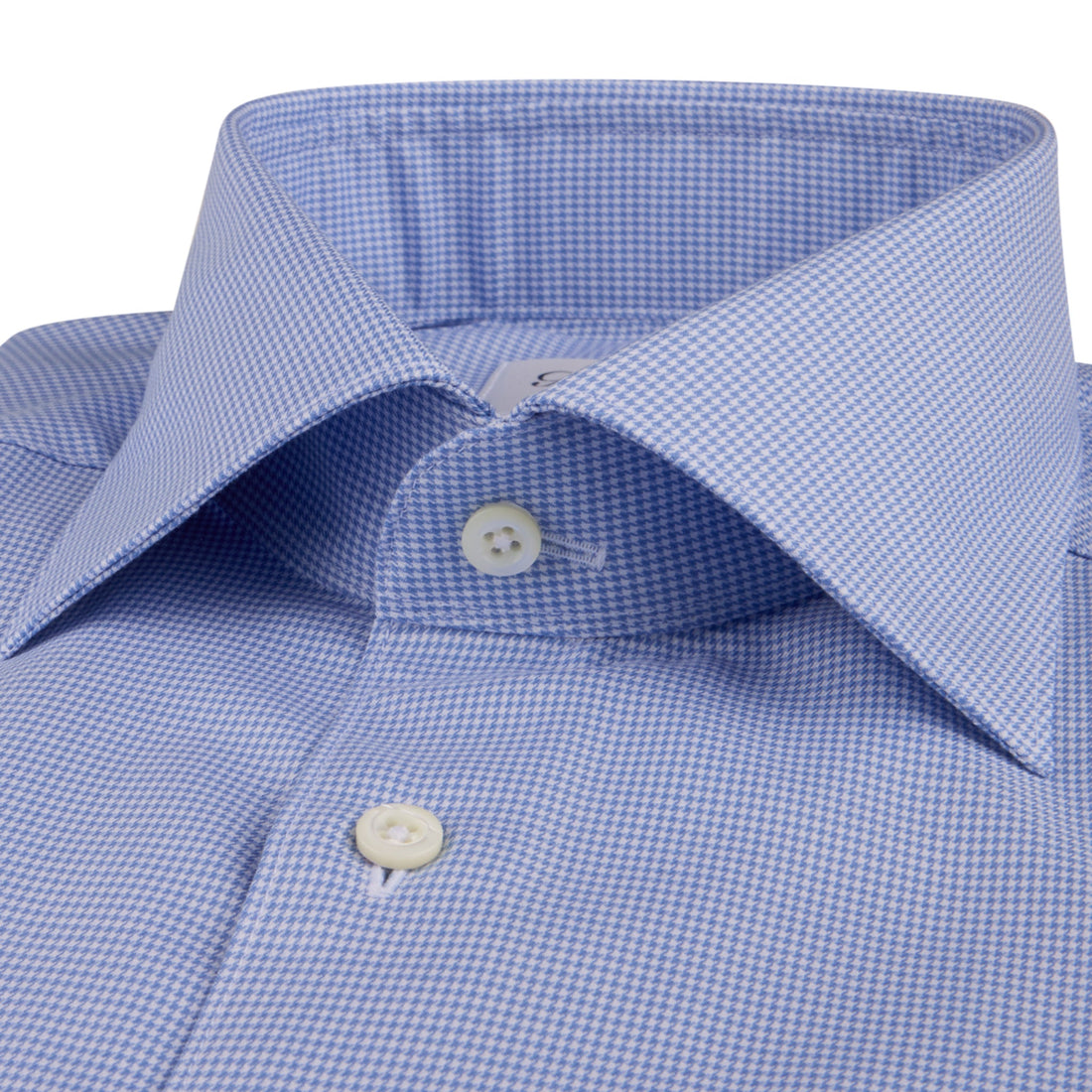 Blue Micro Check Cotton Twill Fitted Body Shirt - Stenströms
