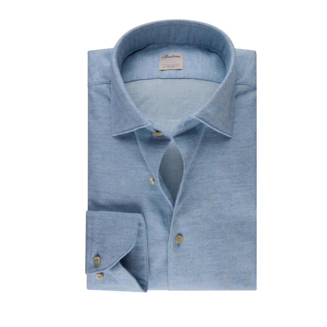 Blue Flannel Solid Fitted Body Shirt - Stenströms - Boutique Jacques Last Call