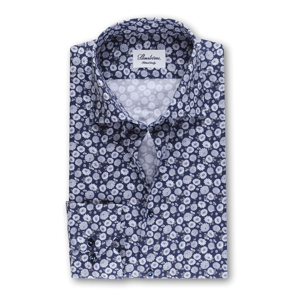 Navy Floral Fitted Body Shirt - Stenströms - Boutique Jacques Last Call