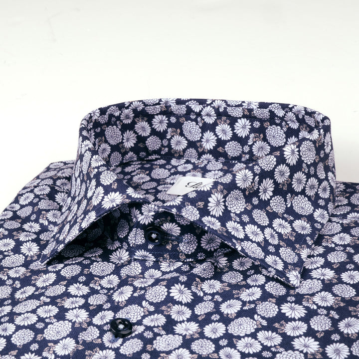 Navy Floral Fitted Body Shirt - Stenströms - Boutique Jacques Last Call