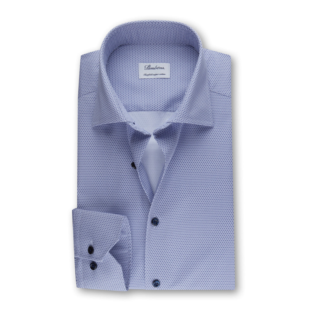 Light Blue Micro Dot Patterned Fitted Body Twill Shirt- Stenströms - Boutique Jacques Last Call