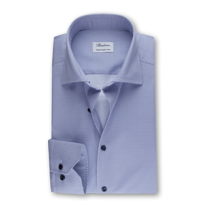 Light Blue Micro Dot Patterned Fitted Body Twill Shirt- Stenströms - Boutique Jacques Last Call