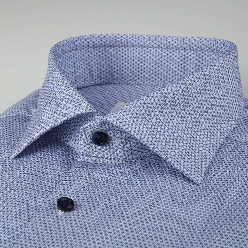 Light Blue Micro Dot Patterned Fitted Body Twill Shirt- Stenströms - Boutique Jacques Last Call