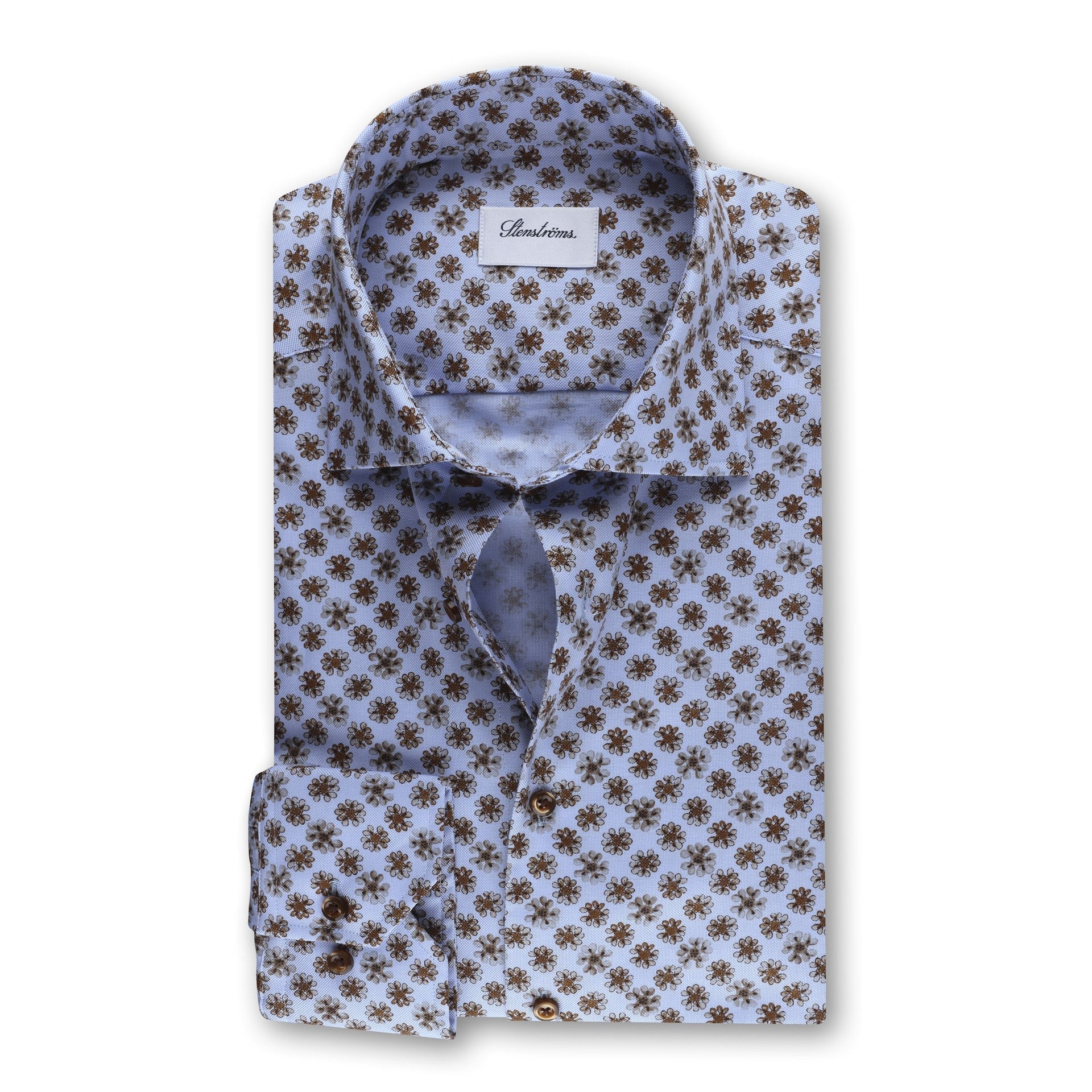 Light Blue Floral Oxford Shirt Fitted Shirt - Stenströms - Boutique Jacques Last Call