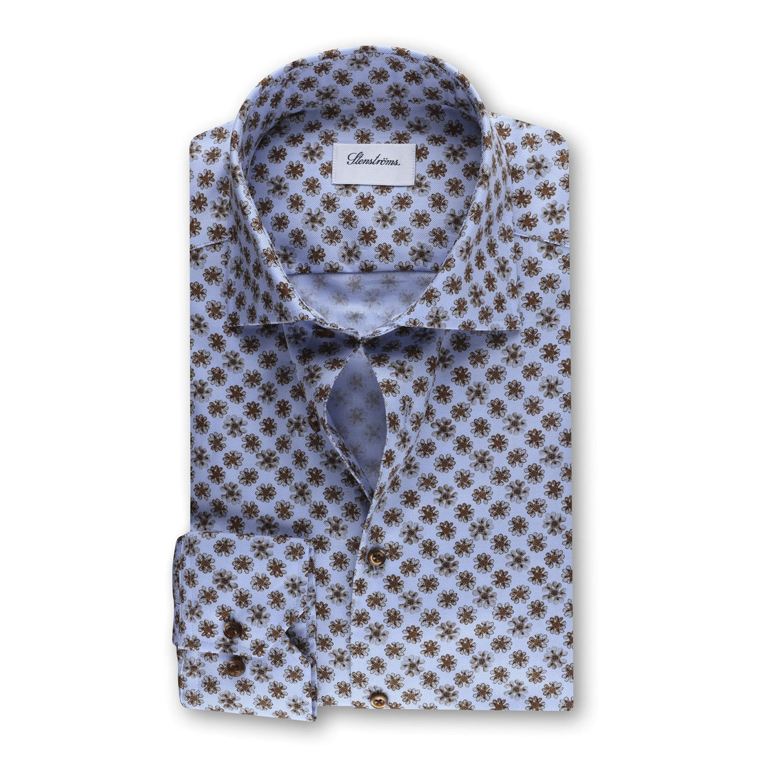 Light Blue Floral Oxford Shirt Fitted Shirt - Stenströms - Boutique Jacques Last Call