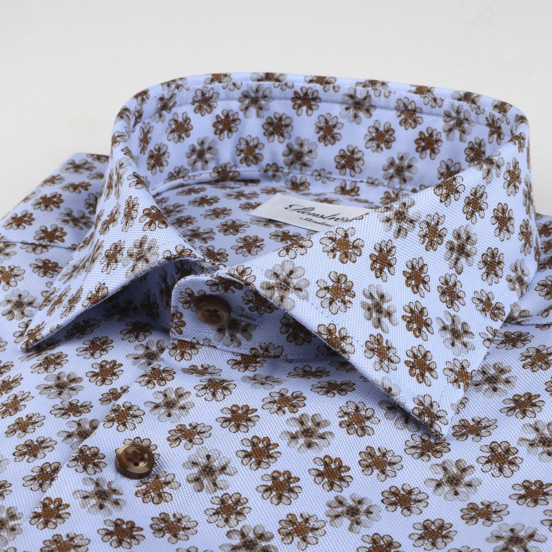 Light Blue Floral Oxford Shirt Fitted Shirt - Stenströms - Boutique Jacques Last Call
