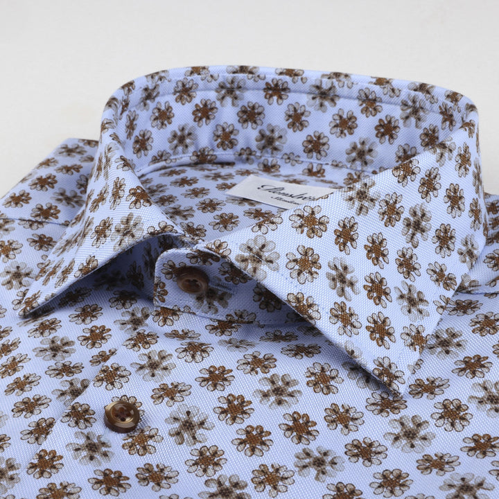 Light Blue Floral Oxford Shirt Fitted Shirt - Stenströms - Boutique Jacques Last Call