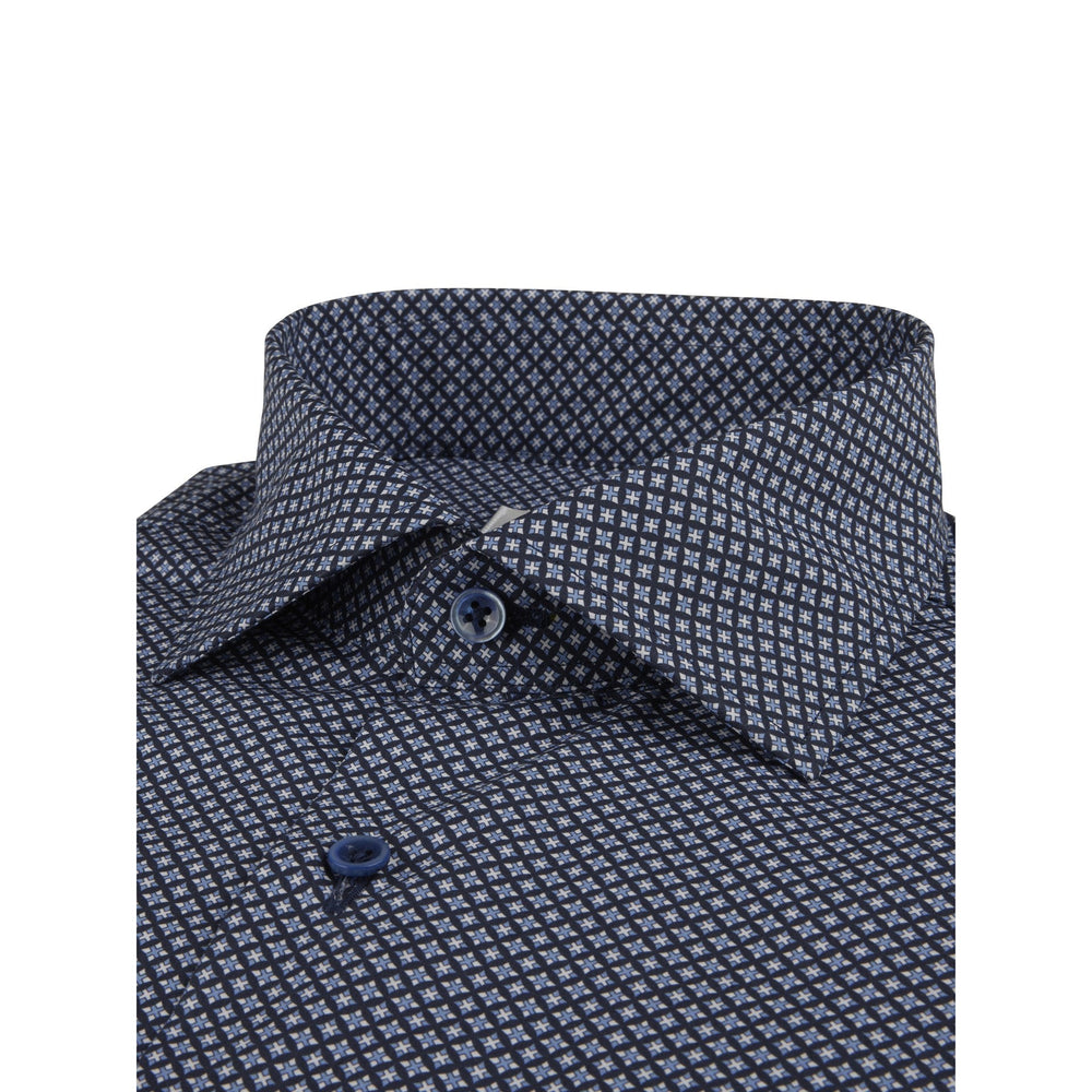 Navy Blue Patterned Poplin Fitted Body Shirt - Stenströms - Boutique Jacques Last Call